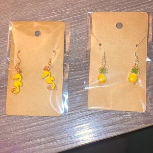 Seahorse and pineapple dangling earrings bundle